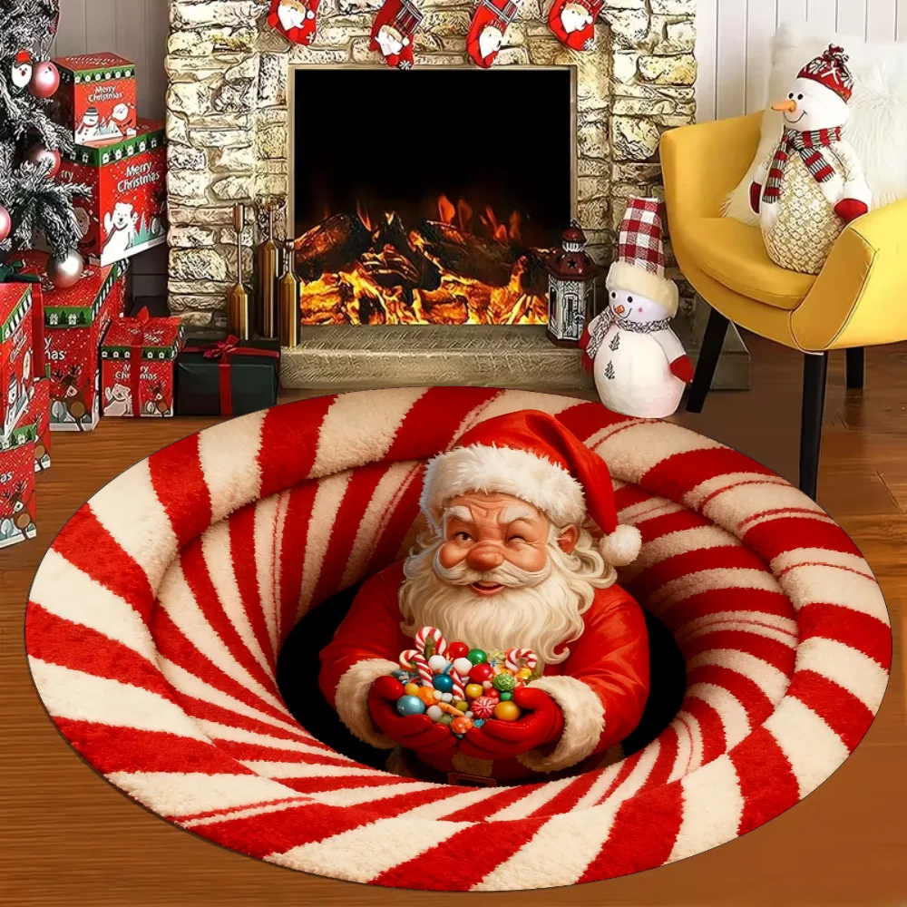 Christmas Area Rug - 3D Santa Illusion Pattern, Non Slip Soft
