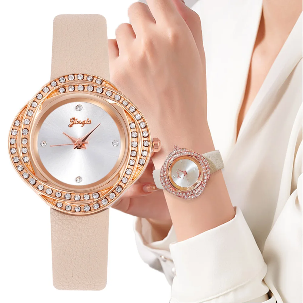 

New Fashion Women Quartz Watch Elegant Rhinestone Leather Strap Wristwatch relogios femininos zegarek damski envio gratis gift