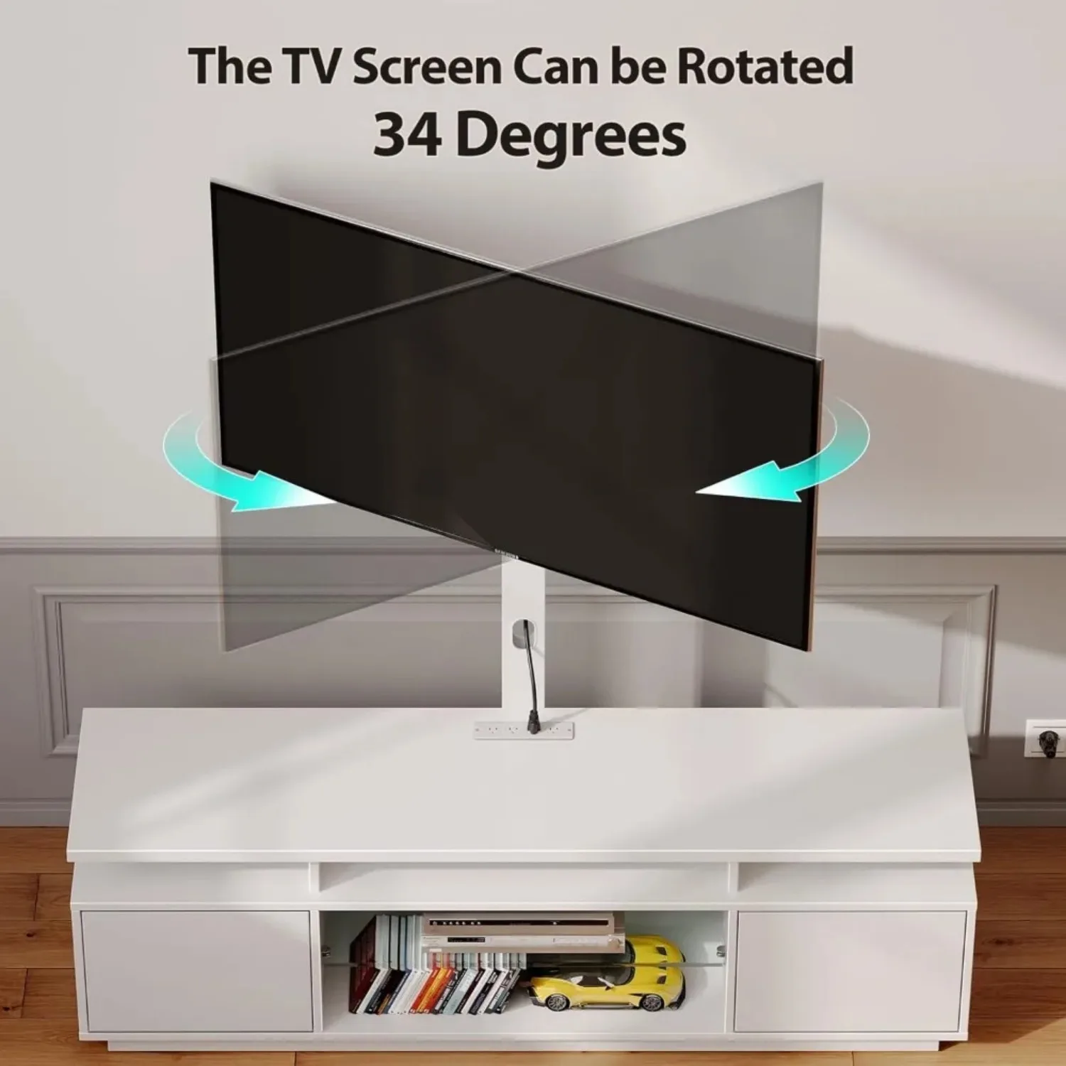 TV Stand w/ Mount & Power Outlet 51.2", Swivel TV Stand Mount, Height Adjustable Modern Entertainment Center w/ LED Lights 3