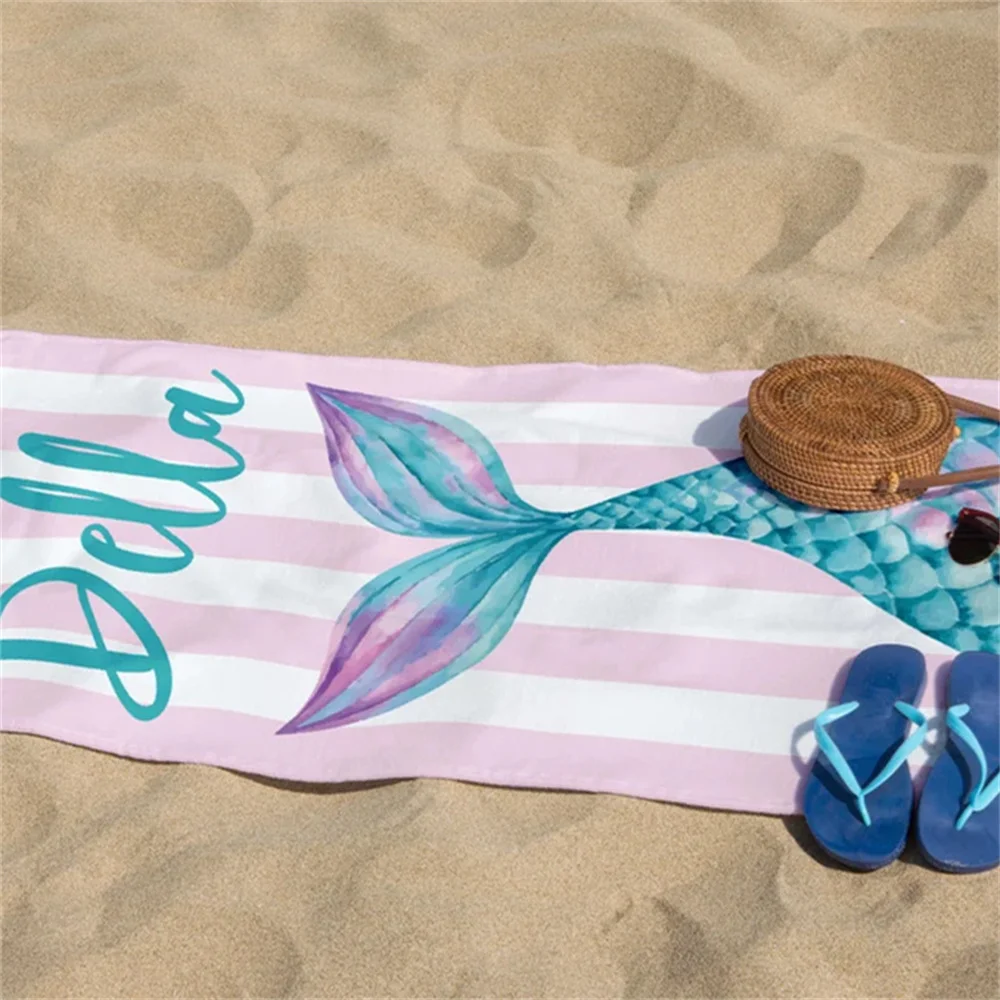 Mermaid Tail Custom Name Beach Towel Bachelorette Trip Party Favors Personalized Pool Bath Towel Mermaid Birthday Gift For Kids 3