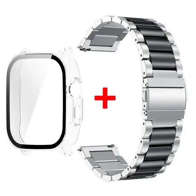 Tempered Glass Protective Shell with Stainless Steel Metal Band Bracelet