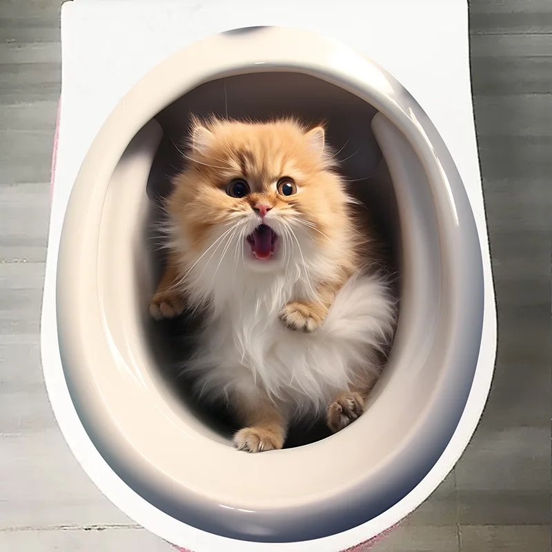 Cute Cat Toilet Sticker Bathroom Toilet Cover Sticker Wall WC Home BathRoom Decoration Self-adhesive Decals S367