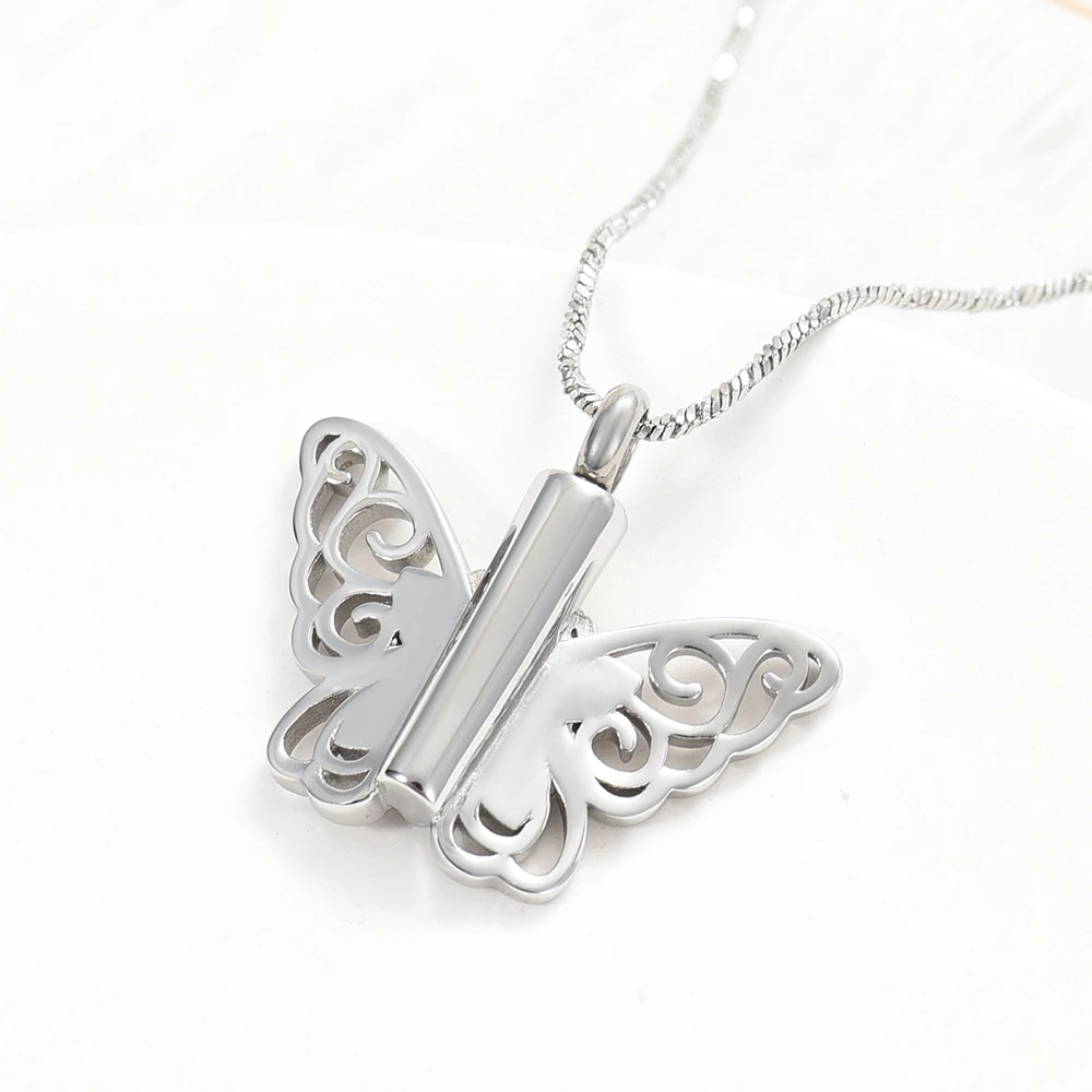 Elegant Hollow Butterfly Cremation Urn Necklaces For Ashes/Perfume Hold Stainless Steel Woman Girl Memorial Jewelry Dropship