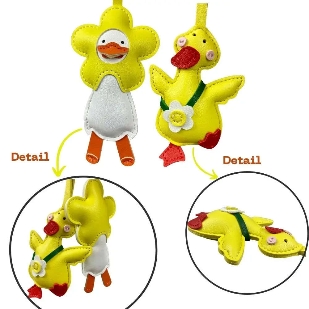 Charming Leather Flower Duck Keychain - Handmade Bag Accessory & Gift