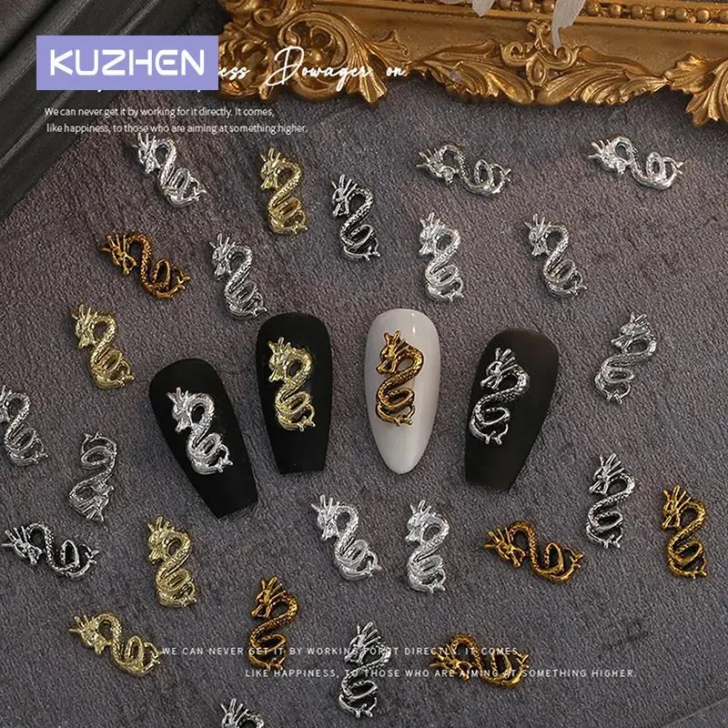 

New Year Gold Silver Dragon Nail Charms Luxury Punk 3D Metal Alloy Manicure Jewelry Decorations For DIY Nail Tips Accessories
