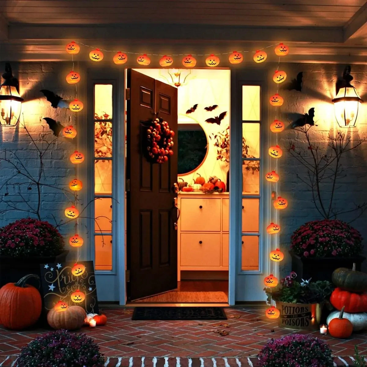 Halloween Decorative DIY Lights Horror Eyeball Pumpkin LED String Light Creepy Ghost Battery Powered for Yard Room Haunted Party