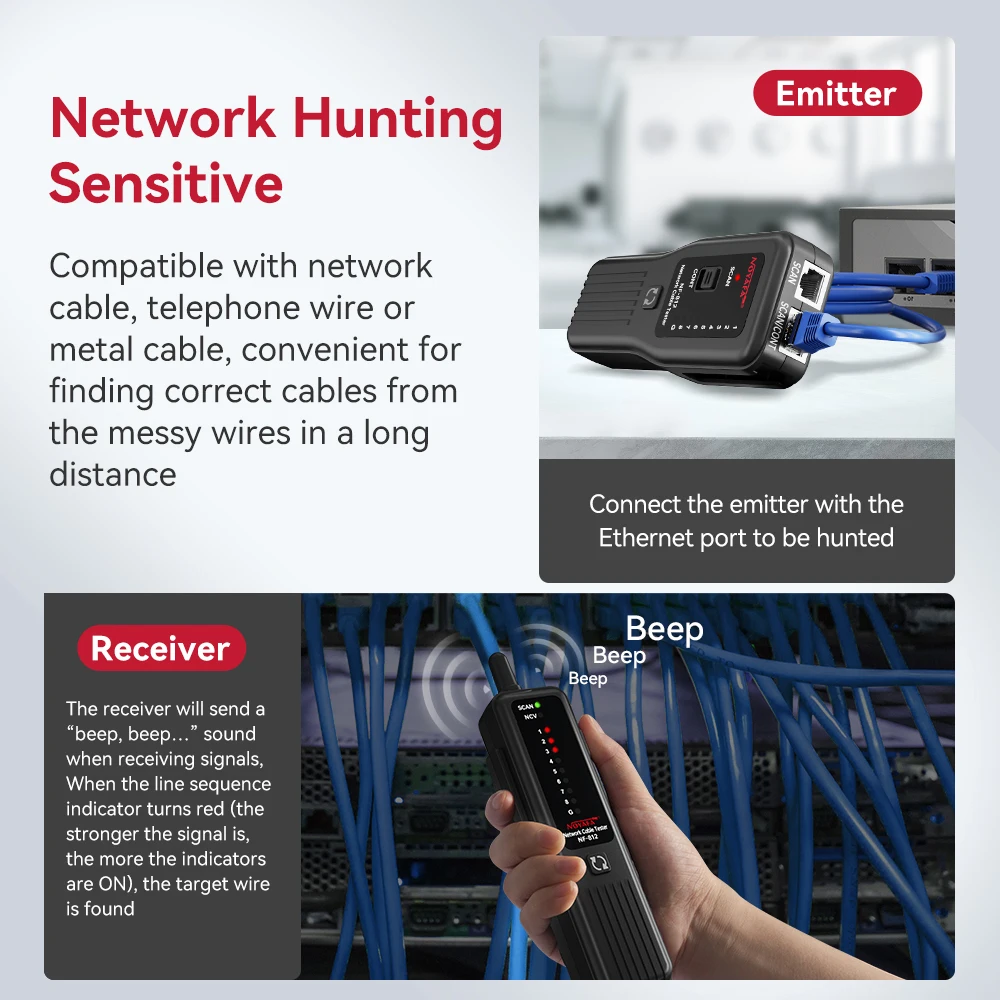 Noyafa NF-812 Network Cable Tester Rj45 Rj11 Anti-Interference Cable Detector Burn Resistant 100v Network Tools Tracker