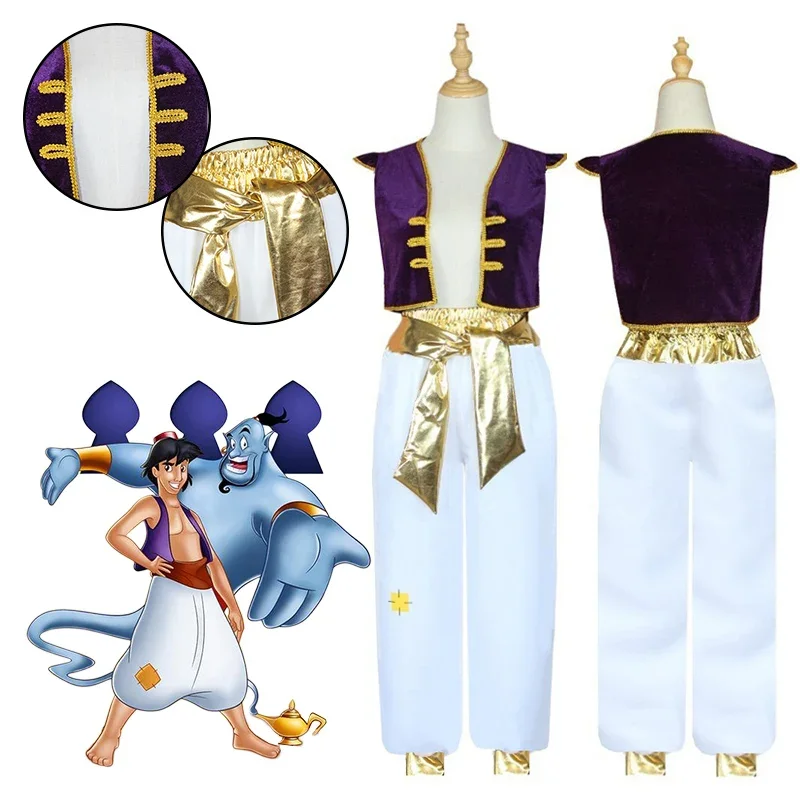 

Aladdin Costumes Kids Boys Anime Aladdin Magic Lamp Prince Cosplay Costume Vest Pants Set for Children Halloween Party Clothes