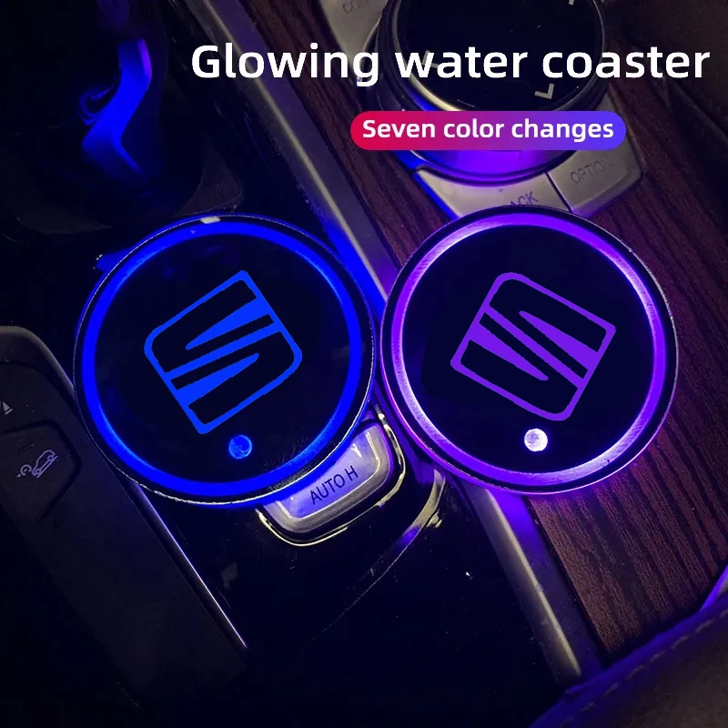 Car Luminous Water Cup Coaster Led Atmosphere Light Accessori Per Seat Altea Xl Leon Cupra Fr 5F Ibiza 6L 6J 1P Mk1 Mk2 Mk3
