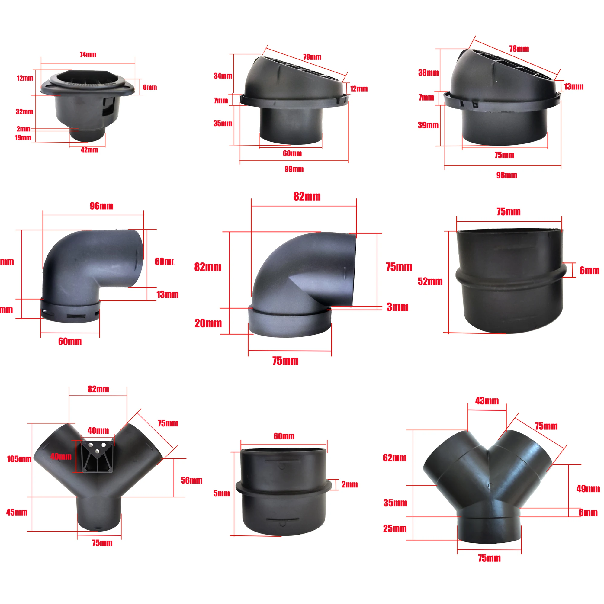 42/60/75mm Car Heater Ducting Reducer Hose Tube Connector Heater