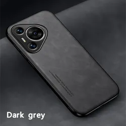 Nubuck Leather Shockproof Magnetic Protective Phone Case Back Shell Cover for Huawei Pura 80 Ultra (Dark Grey)