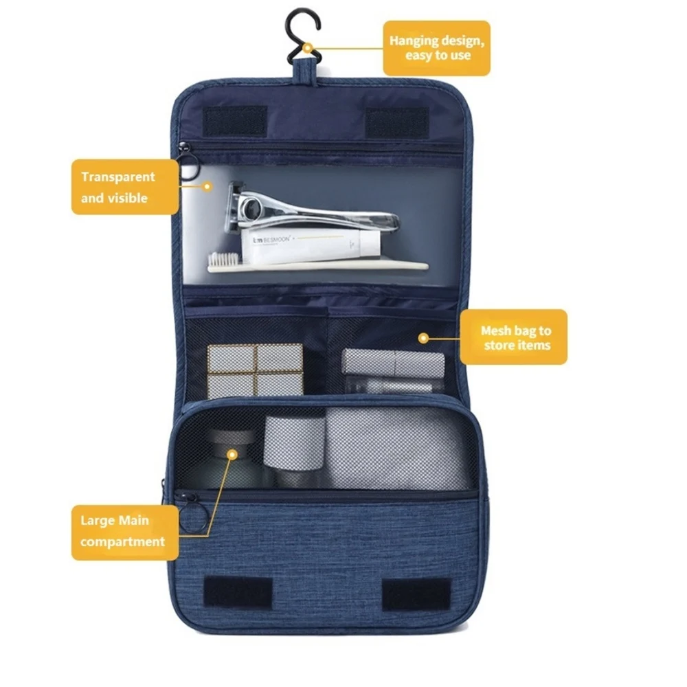 Travel Bags Portable Toiletry Washbag with Hanging Hook Waterproof Women Bathroom Cosmetic Storage Bag Large Capacity Men Makeup Case