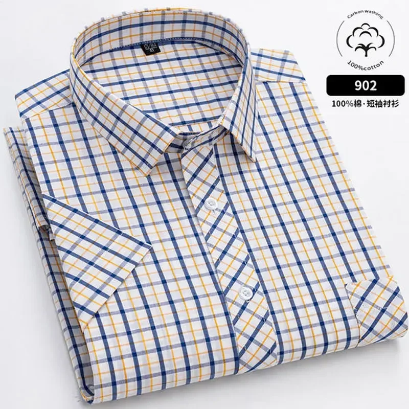 

6XL Men's shirt Short sleeve Spring summer 100% cotton plaid Oxford non-ironing anti-wrinkle plus size casual shirt slim fit