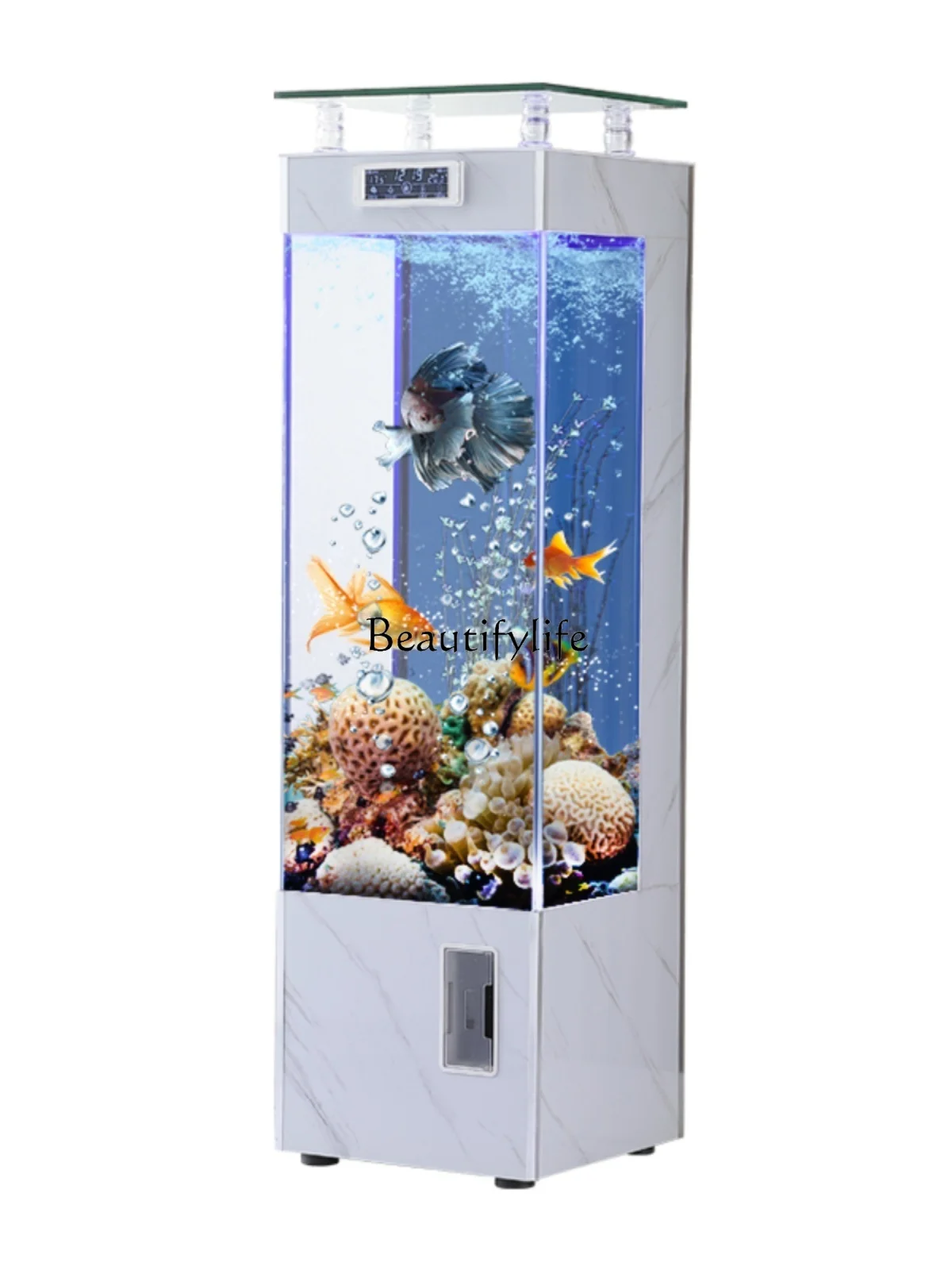 

Living Room Home Super White Glass Fish Tank Floor Ecological Free Water Circulation Aquarium