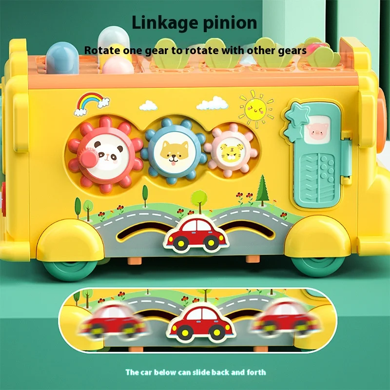 Multifunction Bus Children Toys Musical Instrument Cartoon Pulling Out Carrots Baby Montessori Educational Toys Bus Storage Box 2