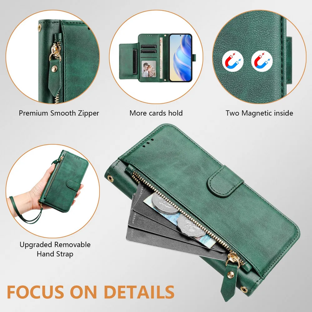 Crossbody Leather Zipper Wallet Case - Stylish Book Cover Design