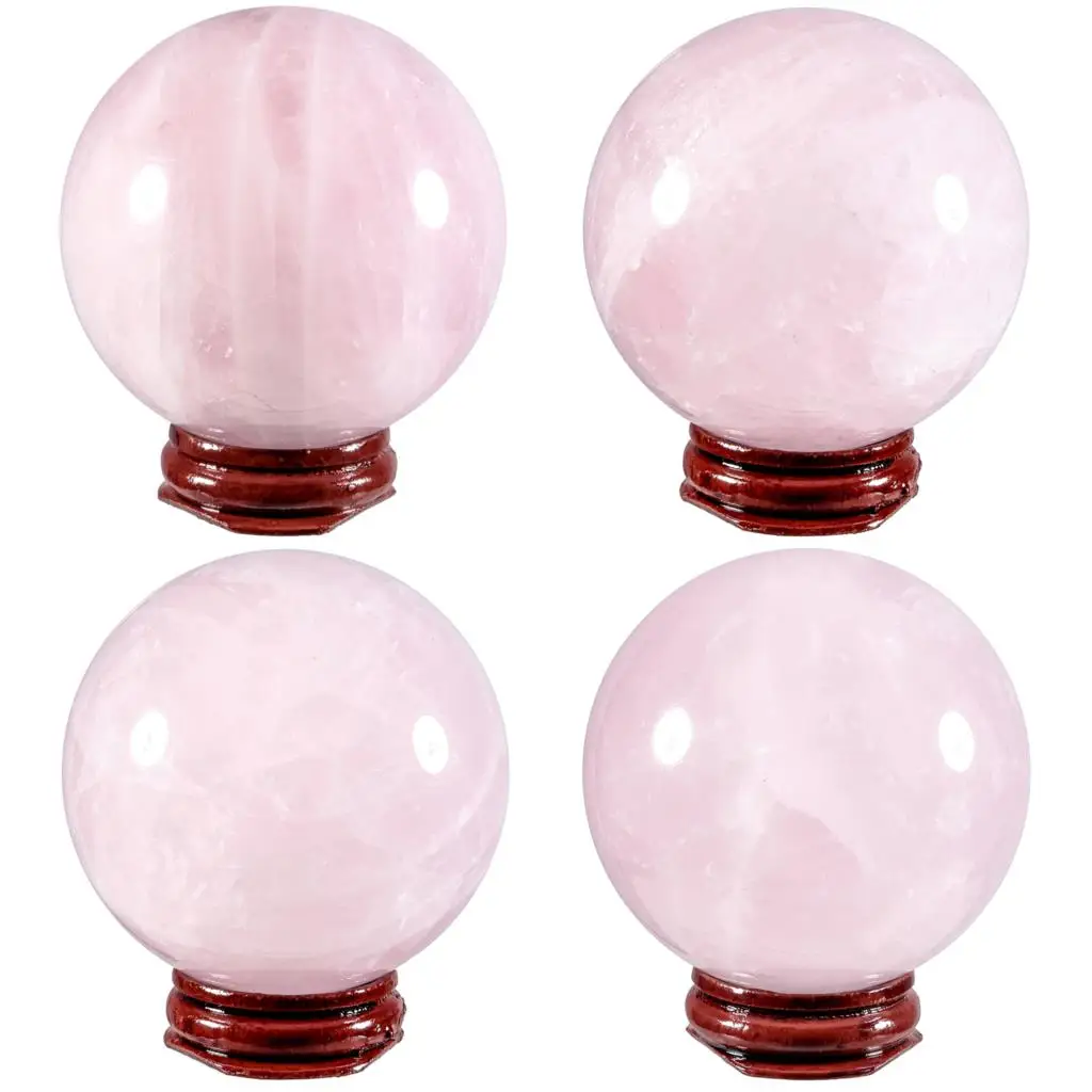 TUMBEELLUWA Natural Rose Quartz Sphere Sculpture Figurine Healing Crystal Ball With Wood Stand For Home Decoration
