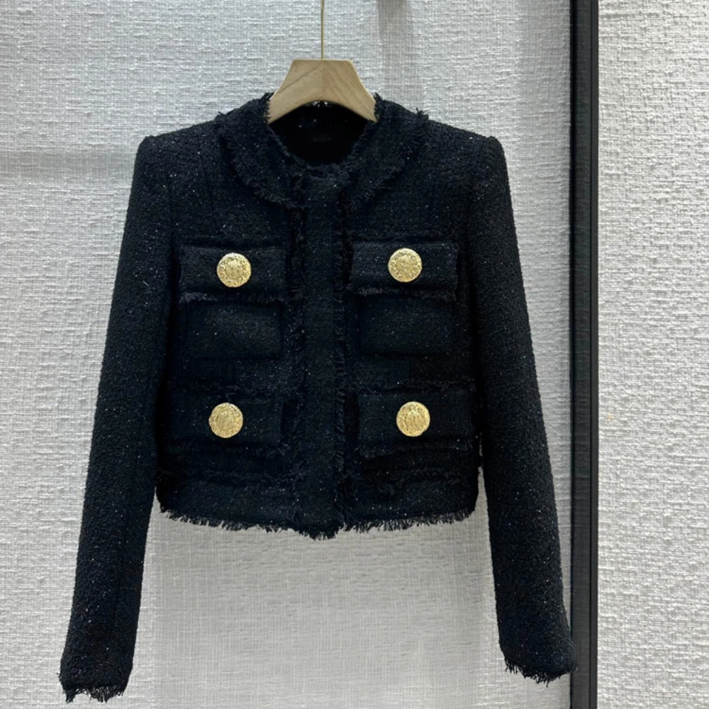 

Brand New Autumn Fashion Women's High Quality Vintage Tassel Tweed Jackets O-neck Short Coat C768