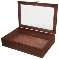 Retro Wooden Box Glass Cabinet Wooden Storage Box Tea ganizer Jewelry Display Case Miscellaneous Holder 1