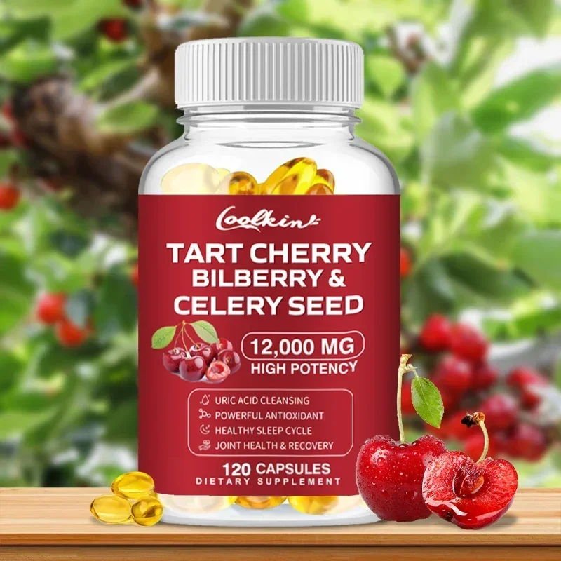 

Premium Natural Tart Cherry Capsules with Bilberry and Celery Seed - Supports Joints, Muscles, Bones and Sleep Quality