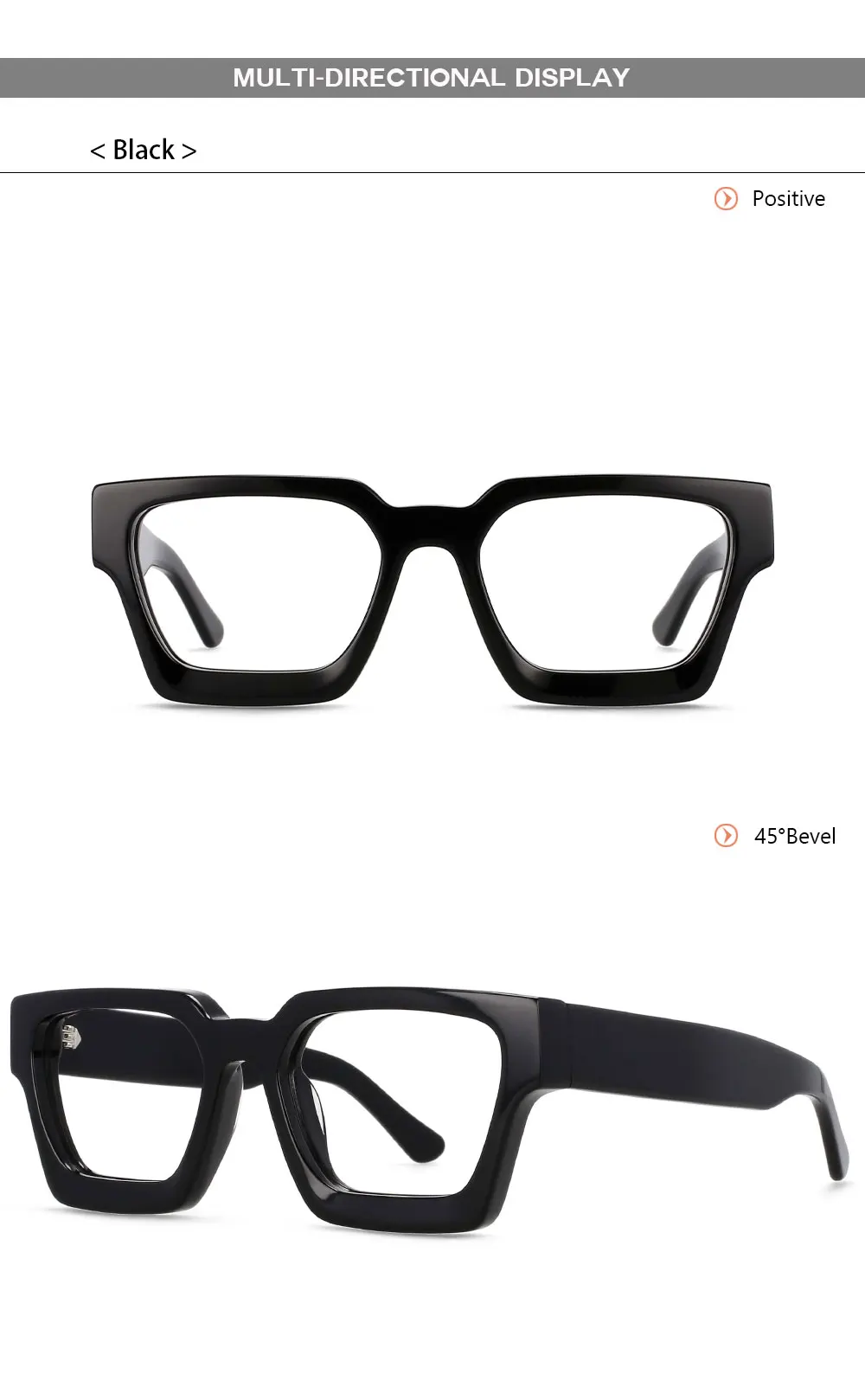 54290 Hochwertige Acetatfaser-Brille für Herren, Marke Retro, quadratisch, großer Rahmen, breites Bein, flacher Spiegel, Damenbrille – Detail 5