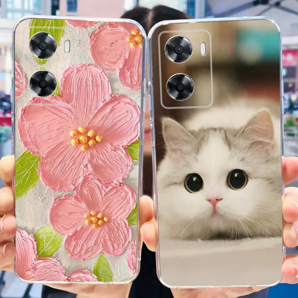 Custodia Dipinta Gatto Fiore Carino Per Oppo A57 4G 2022 A77 A77S A57E A57S Custodia Morbida In Silicone Tpu Per Oppo A57 4G Cph2387