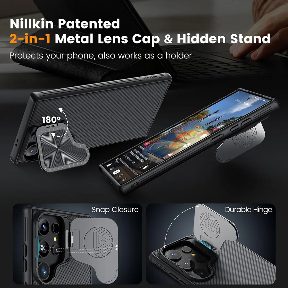 삼성 갤럭시 S24 울트라 용 Magsafe 케이스 삼성 갤럭시 S24 플러스 렌즈 케이스 용 Nillkin CamShield Prop 마그네틱 케이스 삼성 S24 magsafe 케이스 용 접이식 스탠드 렌즈