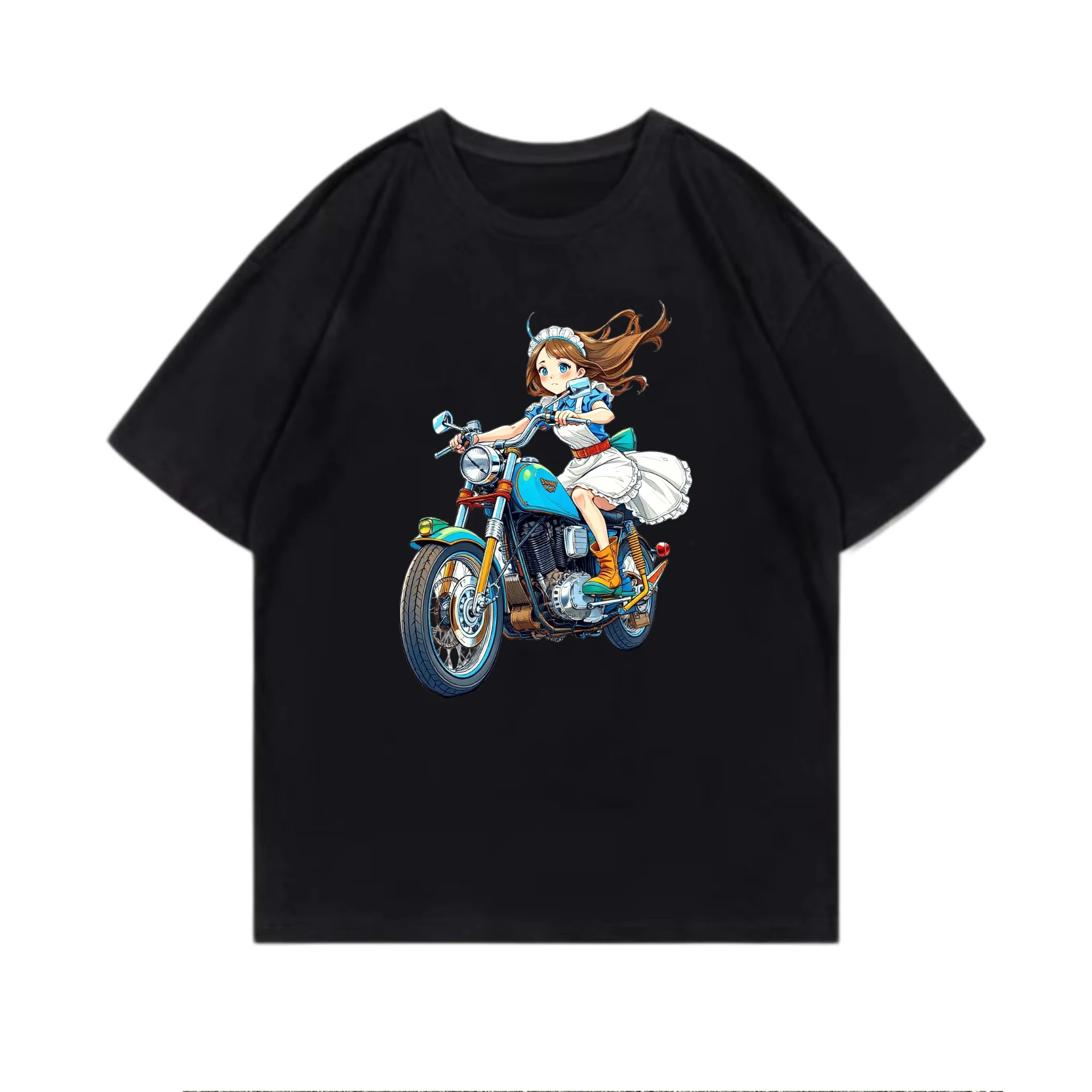 Motorcycle Angel Print Summer Men's Sweat Breathable Short Sleeve Ins Couple T-Shirt K2y Summer Fishing Clothing