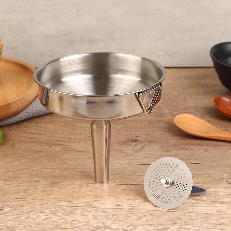 Description Picture 2 of item10cm 12cmn 14cm 304 Stainless Steel Funnel Kitchen Household Oil Wine Liquid Dispenser with Removable Strainer Mesh