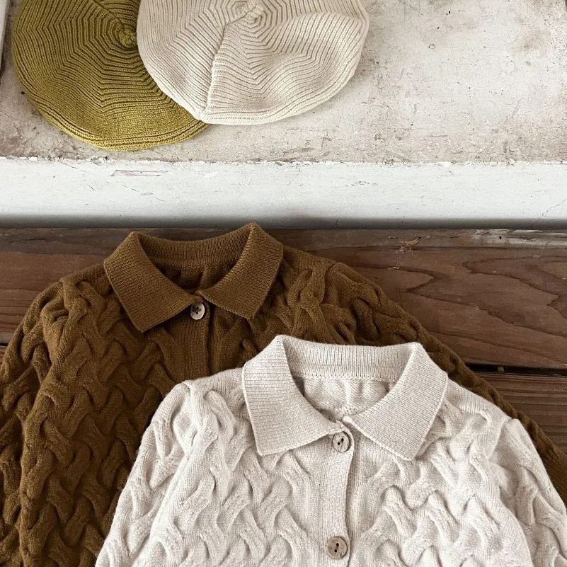 봄 가을 여아 의류 세트 긴팔 단색 니트 풀오버+바지 남아 의류 세트
