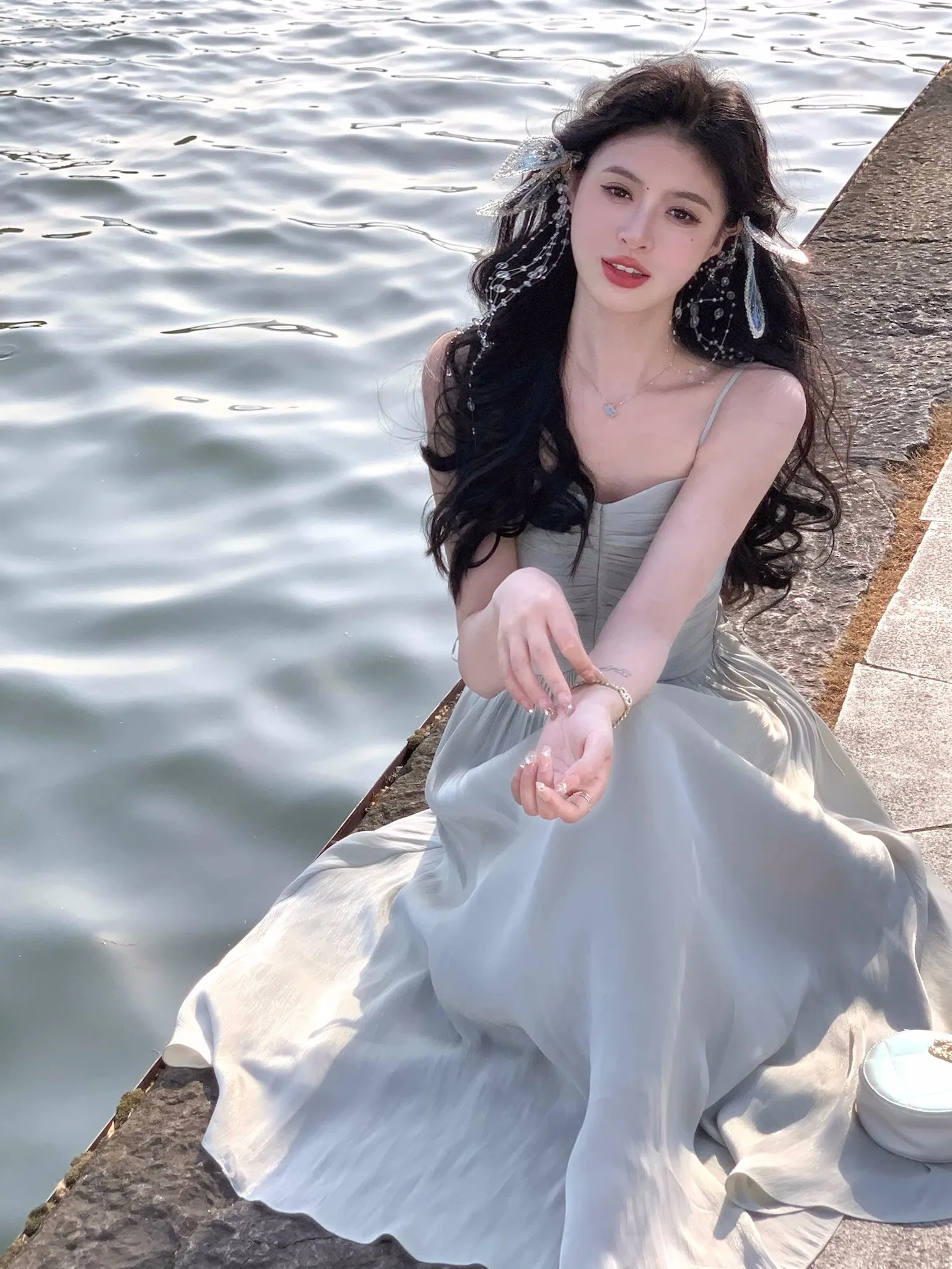 Elegant Shiny Midi Dresses for Women Evening Party Dress Prom Robe Vintage Solid Summer New A-line Spaghetti Strap Vestido Mujer