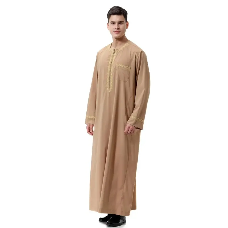 

Мусульманский мужской Jubba Thobe, длинный халат на молнии, Саудовский кафтан, Дубай, арабский Рамадан, традиционная мусульманская одежда, кафтан