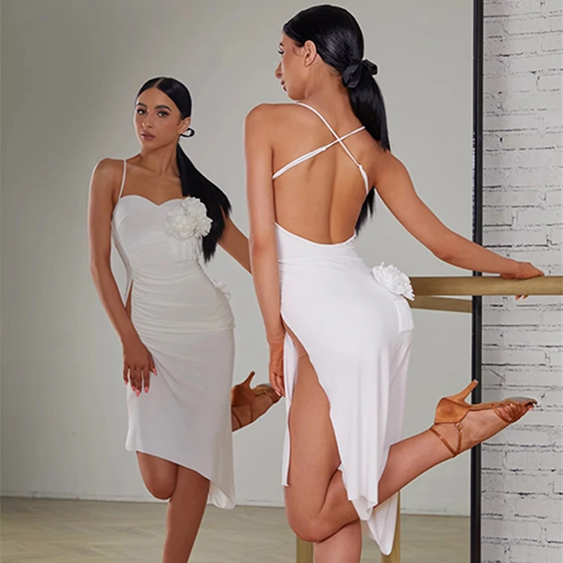ZYM Latin Dance Dress Women Backless Split Dress Tango