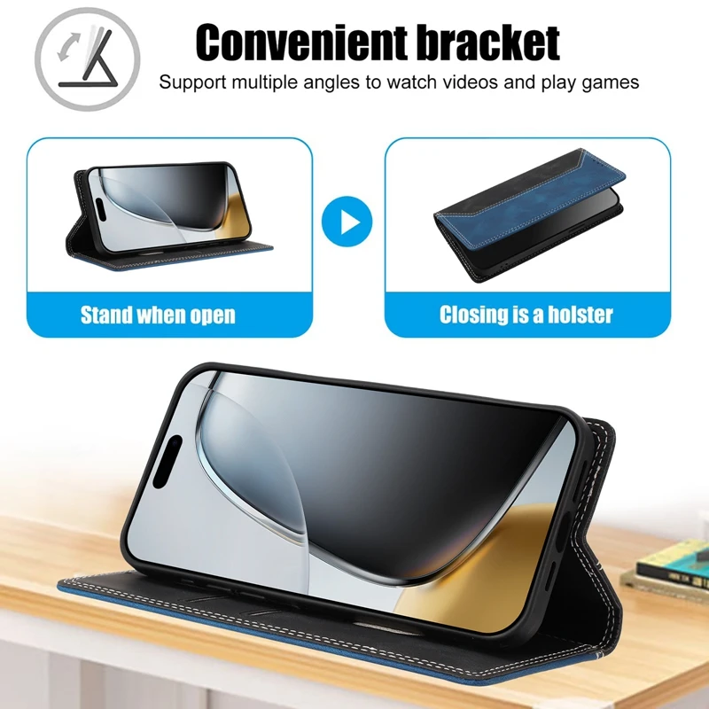 Magnetic Flip Leather Case - Fashion Color Block Phone Cover