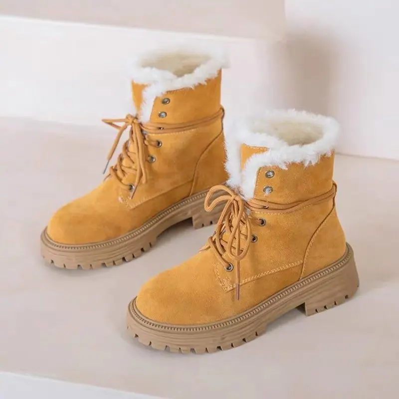 NEW Plush Women's Winter Snow Boots Fur Warm Woman's Short Ankle Boots Comfortable Cuffed Casual Square Heel Thick Sole Fluffy