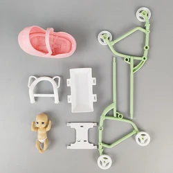 Miniature Dollhouse Educational Toy DIY Assembly Playhouse Nursery Stroller Trolley (Pink set)