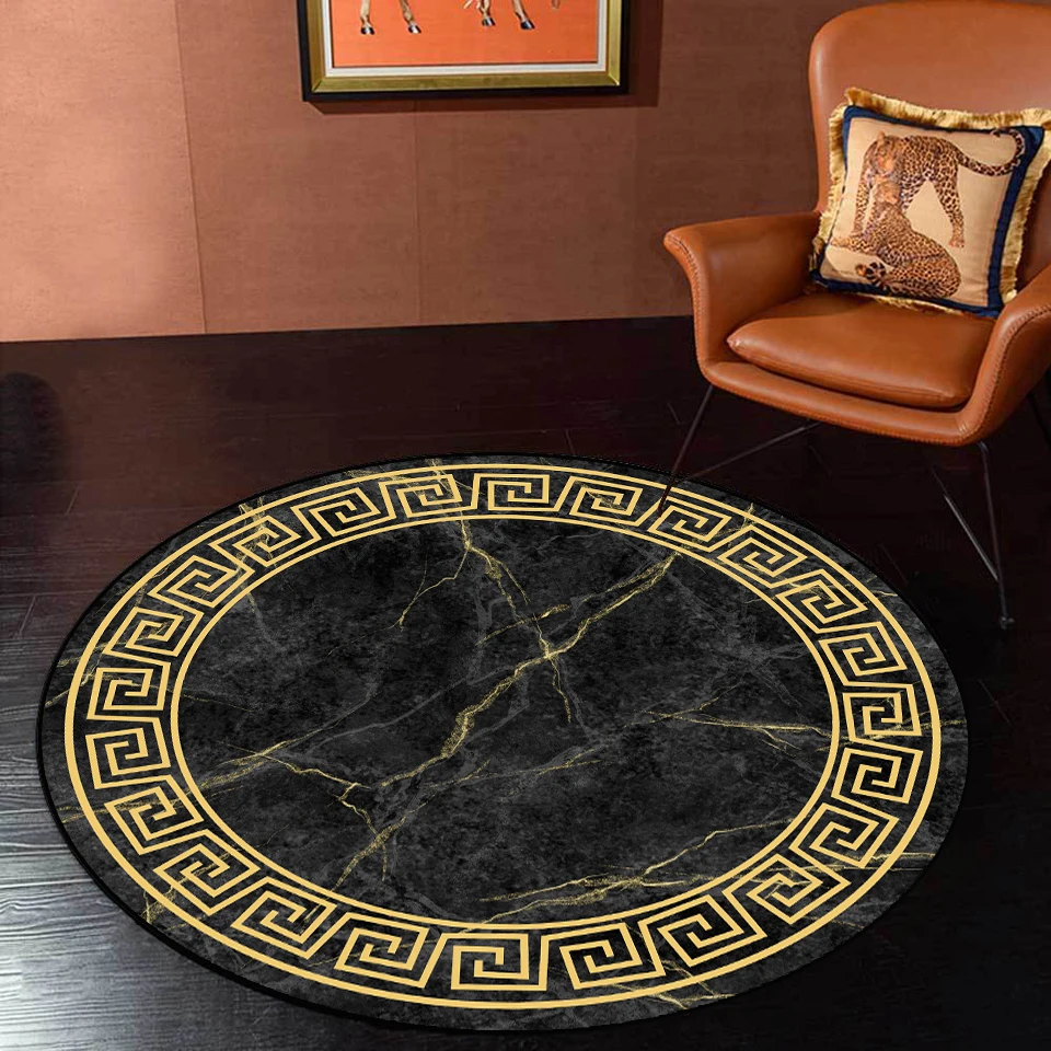 Luxury Black Yellow White Geometric Vintage Pattern Round Rugs for Bedroom Floor Mat Nordic Home Decor Living Room Rug Large