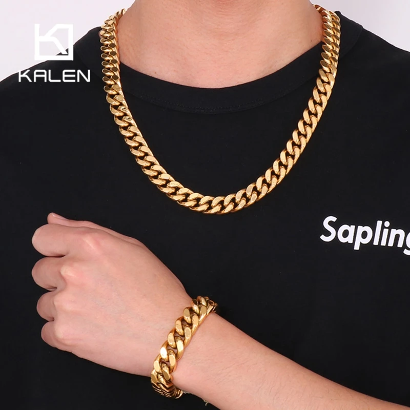 High Quality Stainless Steel Four Side Grinding Bracelet for Men Personalized Dragon Head Clasp Cuban Chain Necklace Trendy Gift