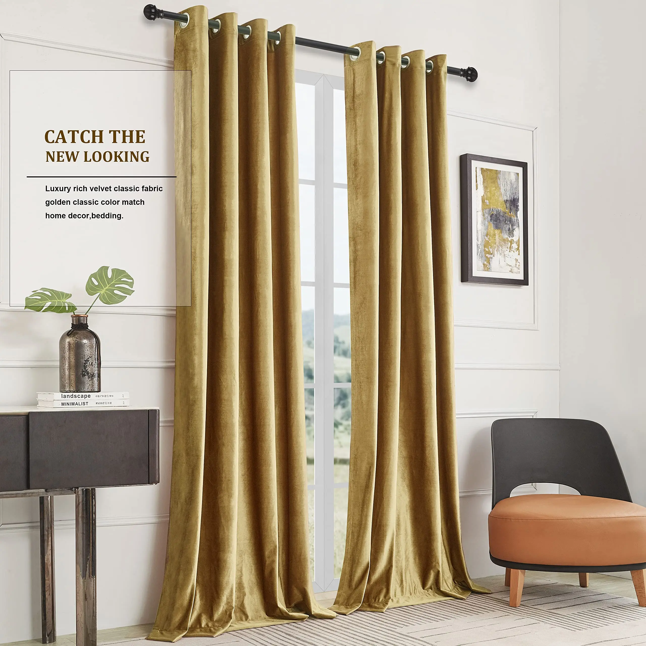Luxurious Gold Velvet Blackout Curtains - Elegant Thermal Insulated Privacy Drapes for Living Room and Bedroom Decor