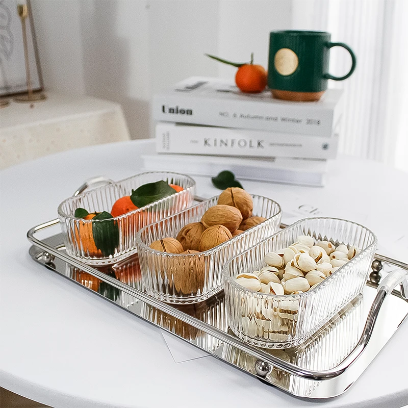 Nordic Vertical Stripes U-shaped Fruit Bowl Glass Candy Box Household Snacks Snacks Dried Fruit Dessert Plate Desktop Decoration 3