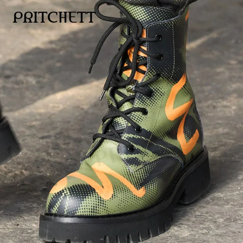 

Мужские ботинки на низком каблуке, с круглым носком