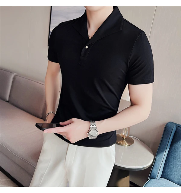 2023 Summer Men Short Sleeve Polo Shirt Fashion Simple White Solid Casual  Lapel Slim Fit Formal Male Polo Shirt Homme Streetwear - AliExpress