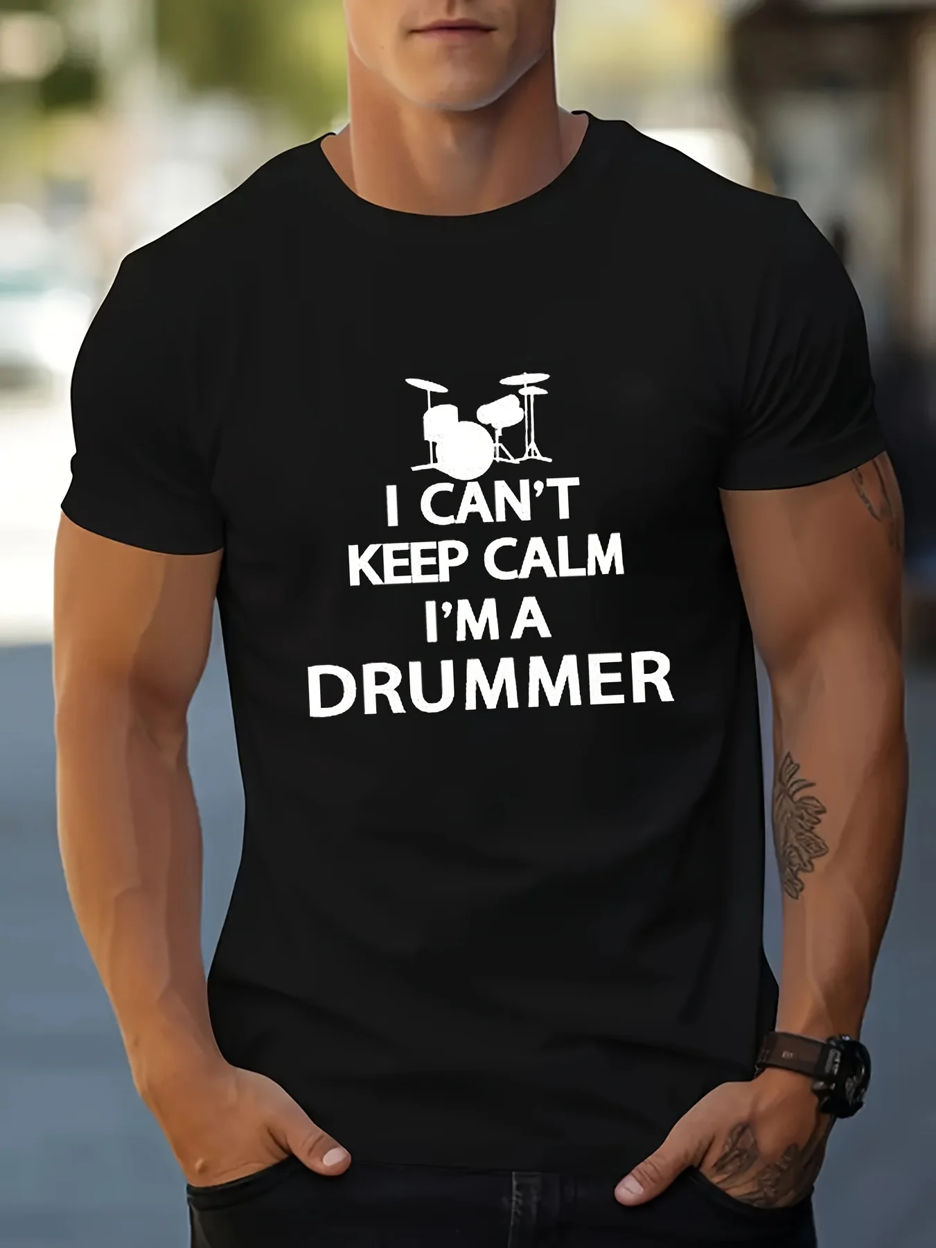 I'M A DRUMMER Print T-Shirt, T-Shirts für Männer, lässiges Kurzarm-T-Shirt für den Sommer