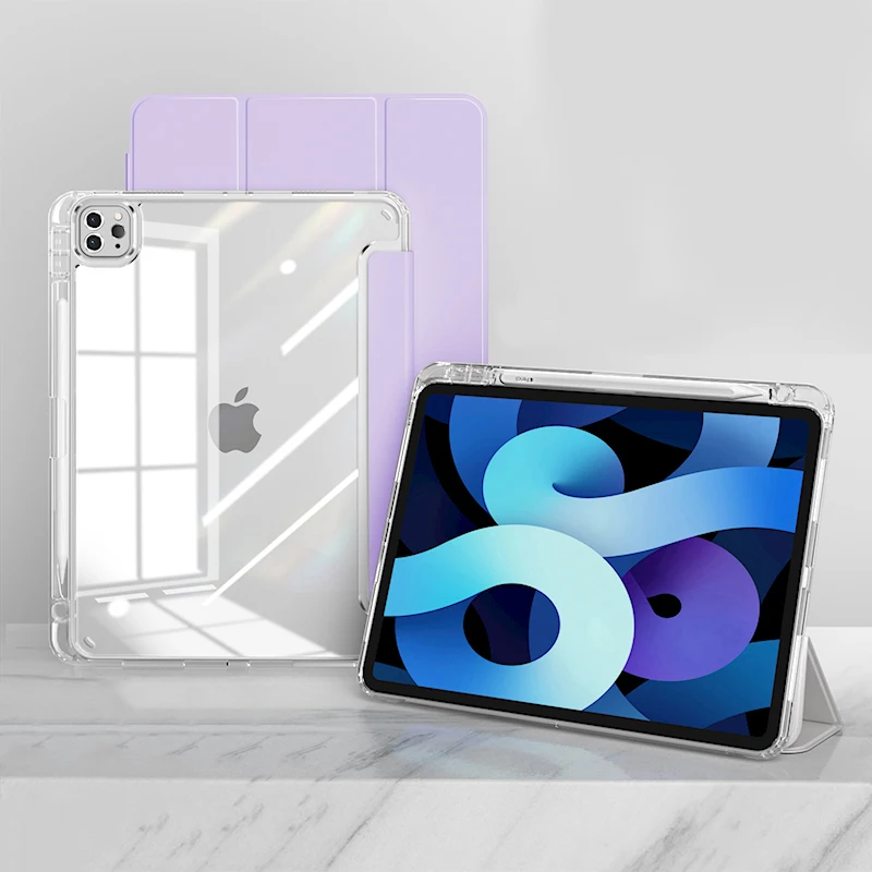 Protective Clear iPad Case with Pencil Holder - Fits Various Models and Generations