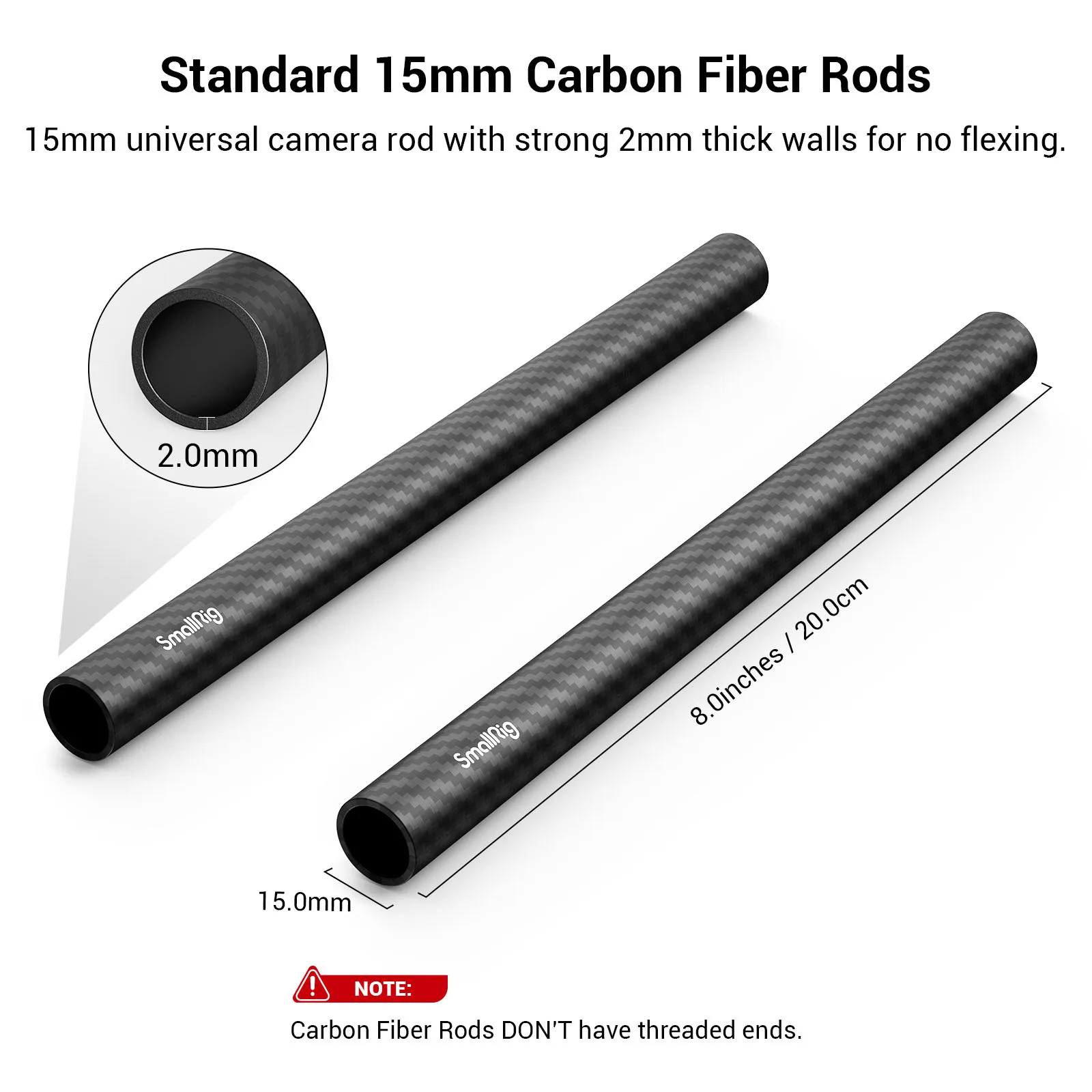 15mm Carbon Fiber Rod - 20cm 8inch (2pcs) 15mm Rod For DSLR Camera Video Shootin