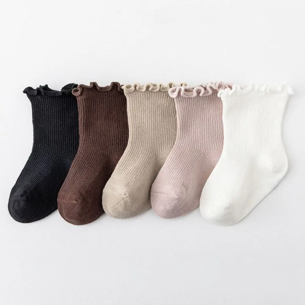 6Pairs Ruffle Baby Cotton Socks Breathable Cute Kids Short Tube Socks Mid-calf Autumn Spring Toddle Sweet Socks Newborn