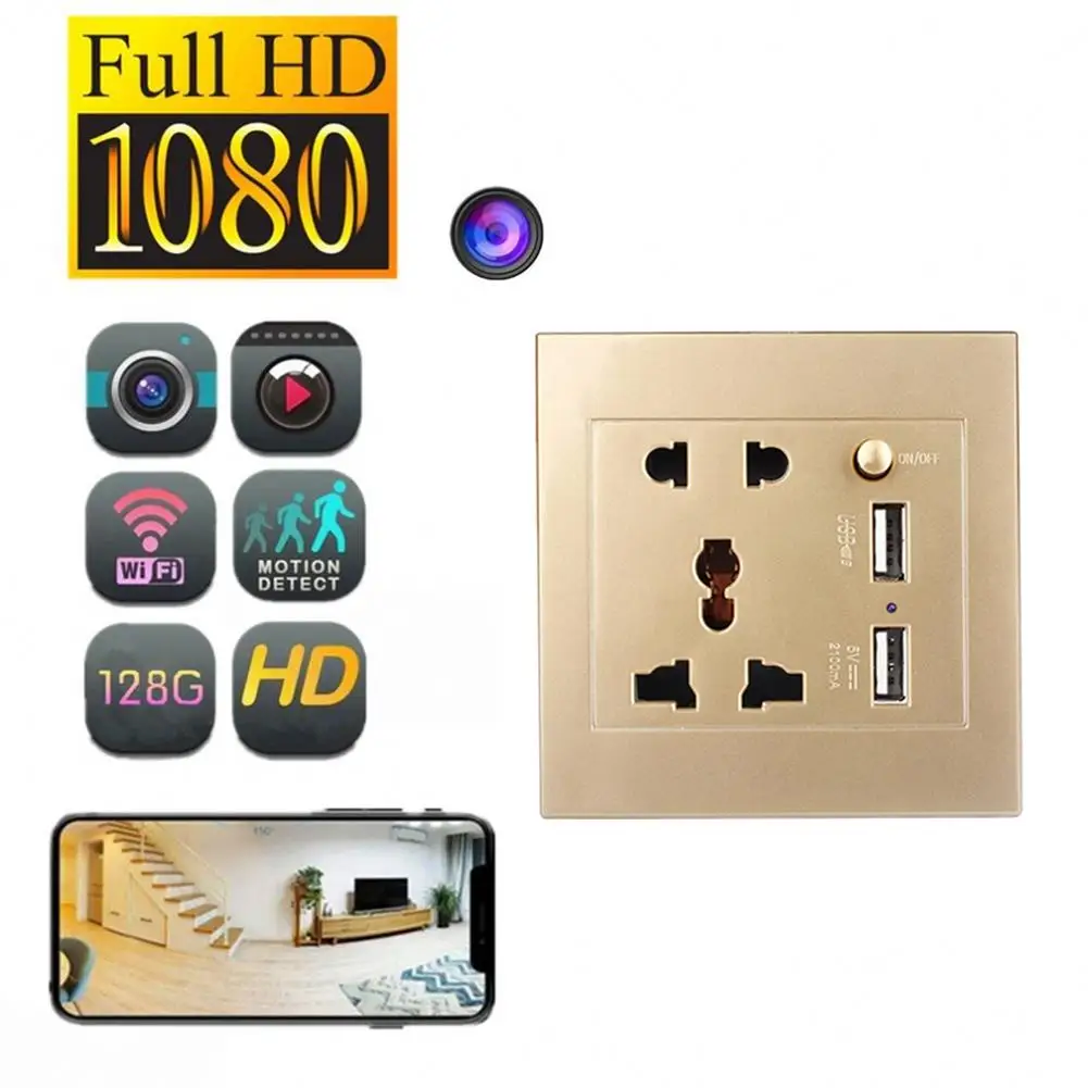 1080p Hd Wifi Video Camera Socket Motion Detection Security Surveillance Camcorder Wall Plug