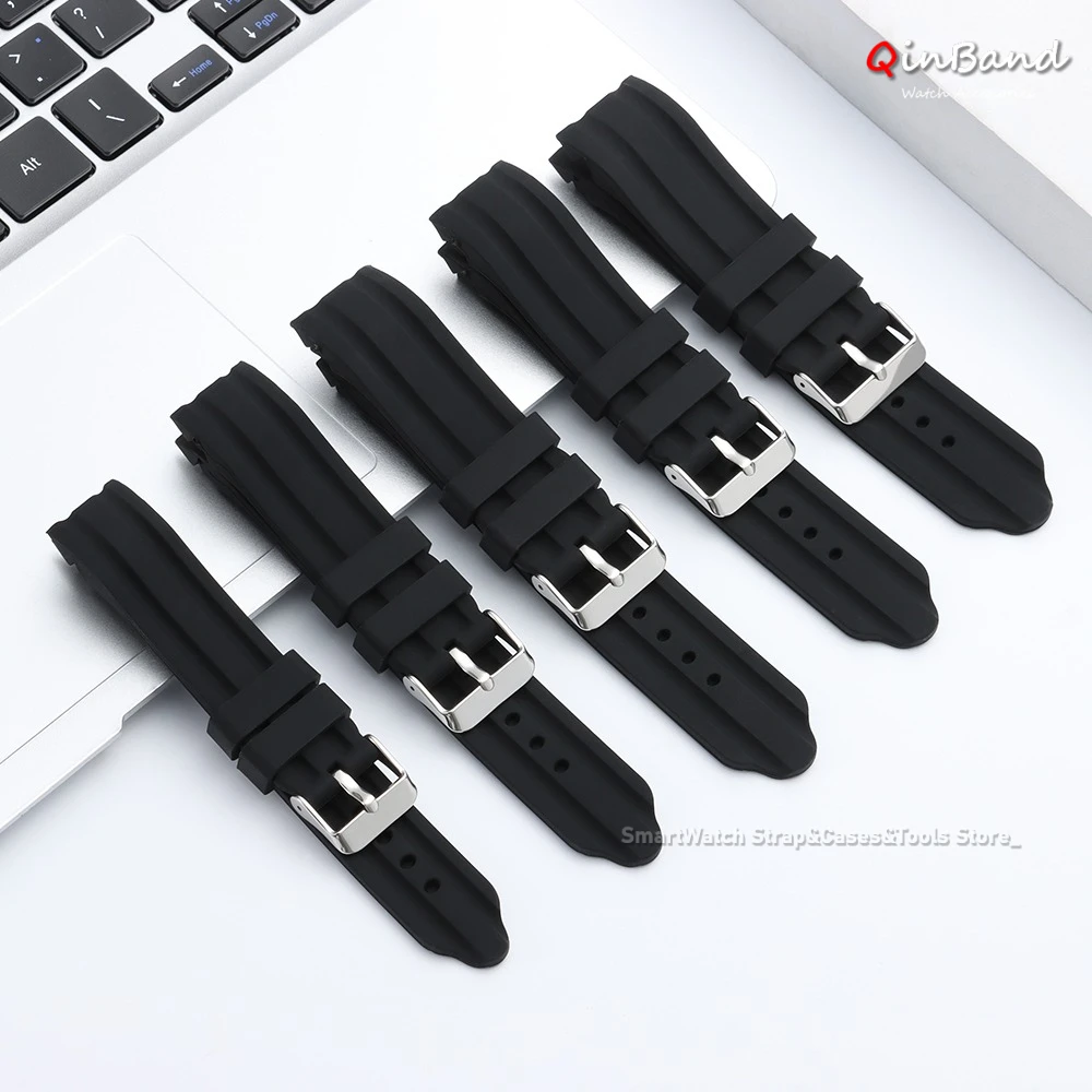 Curved End Silicone Waterproof Watch Strap - Soft & Thickened Bracelet