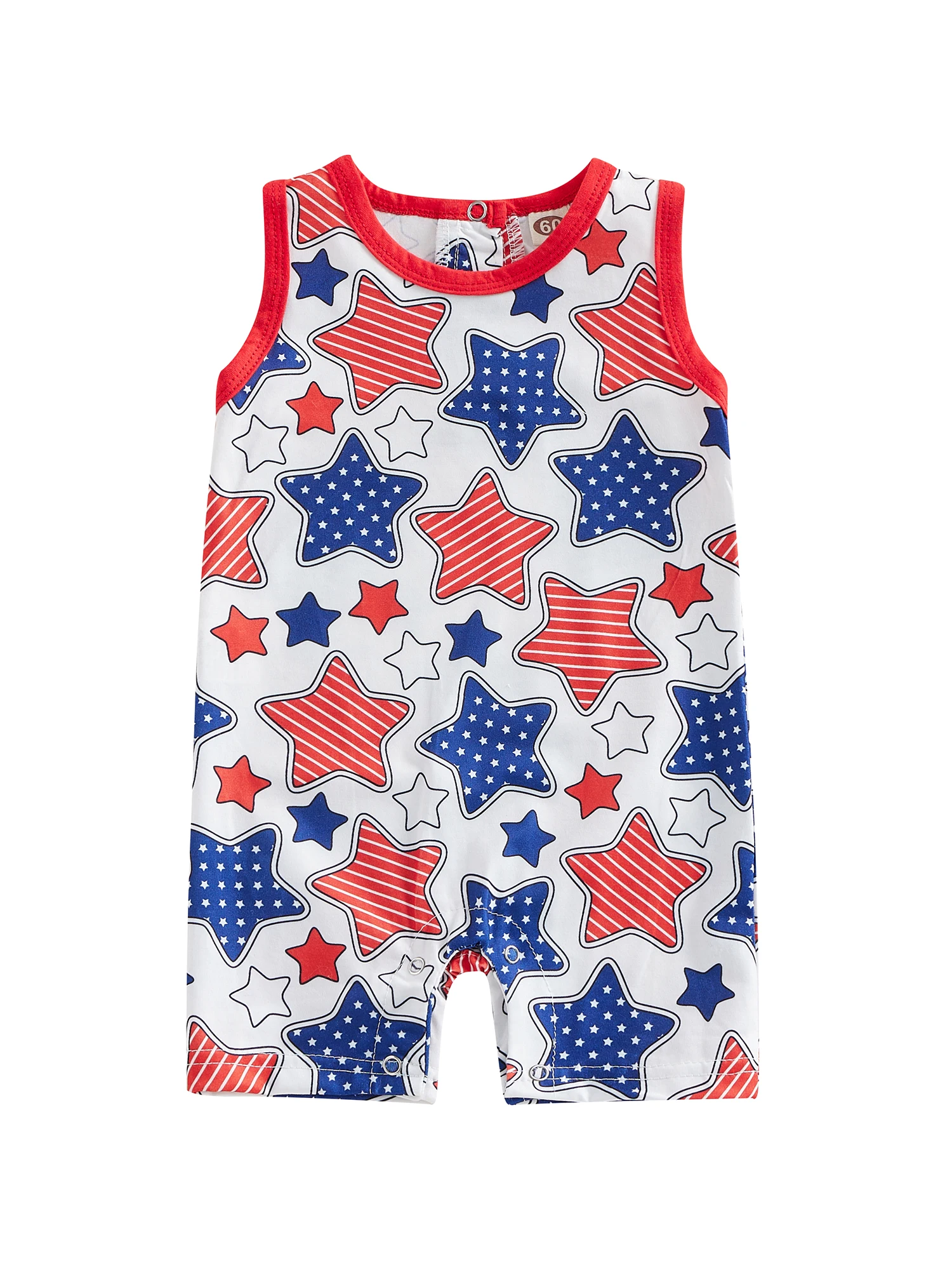 

Lamuusaa 4th of July Baby Girl Boy Outfit Fashion Cute Short Sleeve Star Romper Chic Printing Tank Top Jumpsuit Summer Clothes