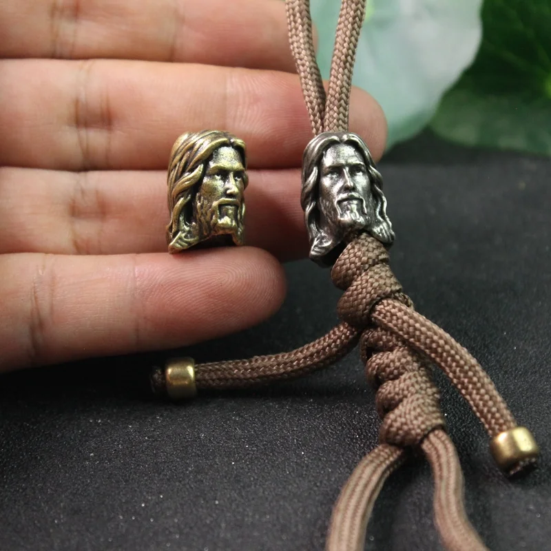 Paracord Rope Braided Paracord Paracord Accessories Paracord Bracelet Outdoor Accessories Paracord Bracelet Accessories Paracord Lanyard Pendants Paracord Keychain Christianity Jesus Savior Head Sculpture Brass Beads DIY EDC Keychain Outdoor Folding Knife Lanyard